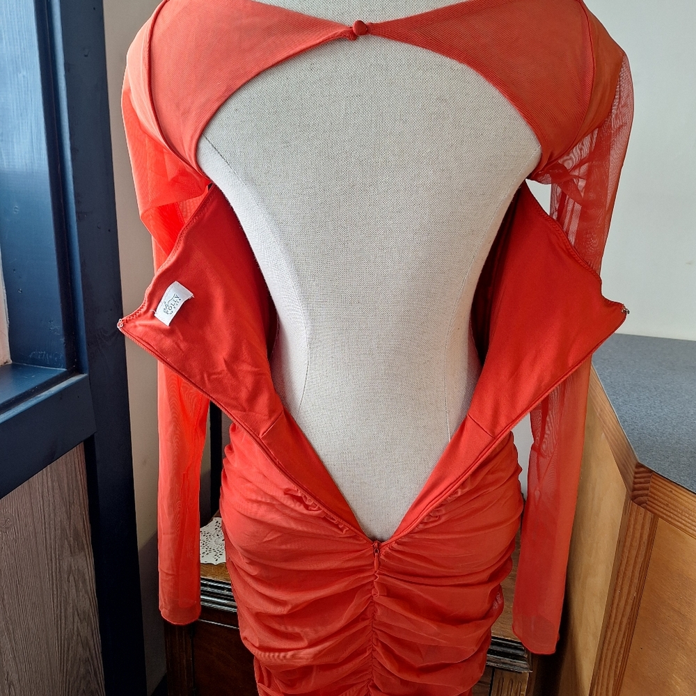 Oh Polly Nirvana  Red Cut-Out Ruched Corset Mini Dress, Size 4 - Picture 11 of 16